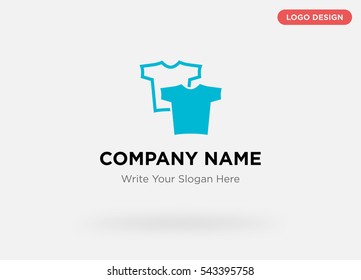 Template of business logo for textile services company with blue cloth and shirts vector on gray background