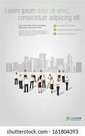 Template with business people in front of a city 