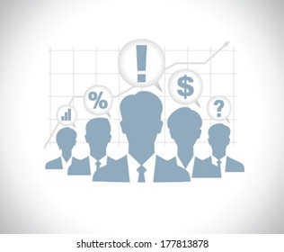 Template of business people team silhouettes with chart