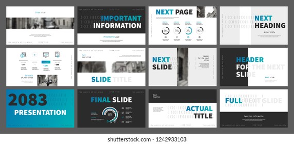 Template for business presentations. Blue and Black elements on a white background. Presentation slide, flyer leaflet, brochure cover, report, marketing and banner