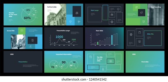 Template for business presentations. Bright gradient and White elements on a dark background. Presentation slide, flyer leaflet, brochure cover, report, marketing and banner