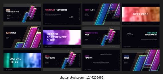 Template for business presentations. Element glitch effect on a dark background. Presentation slide, flyer leaflet, brochure cover, report, marketing and banner