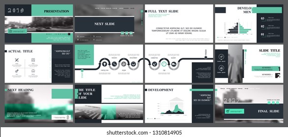 Template for business presentations. Green, black elements on a white background. Multipurpose slide, Infographics, monitor, cover postcard, report, advertisement, text,brochure, marketing and banner