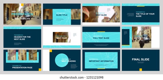 Template for business presentations. Light turquoise and Yellow elements on a white background. Presentation slide, flyer leaflet, brochure cover, report, marketing and banner