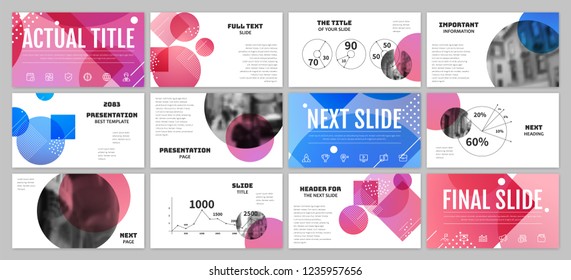 Plantilla para presentaciones empresariales. Elementos rosa y azul sobre fondo blanco. Diapositiva de presentación, volante, portada de folleto, informe, marketing y banner