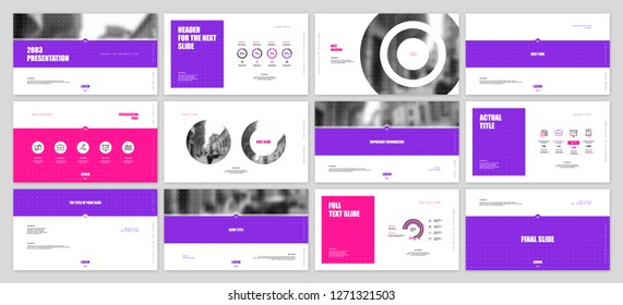 Template for business presentations. Proton Purple and Plastic Pink elements on a white background. Presentation slide, flyer leaflet, brochure cover, report, marketing and banner