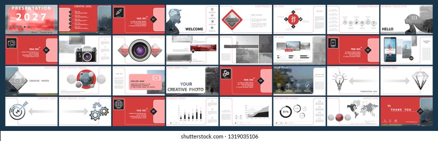 Template for business presentations. Red, black elements on a white background. Multipurpose slide, Infographics, monitor, cover postcard, report, advertisement, text, brochure, marketing and banner
