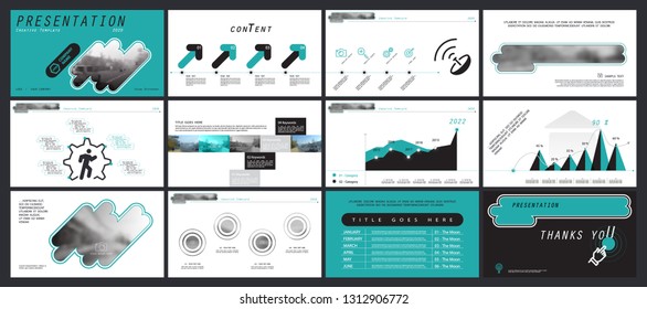 Template for business presentations. Turquoise, black elements on a white background. Multipurpose slide, Infographics, monitor, cover postcard, report, advertisement, text,brochure, marketing, banner