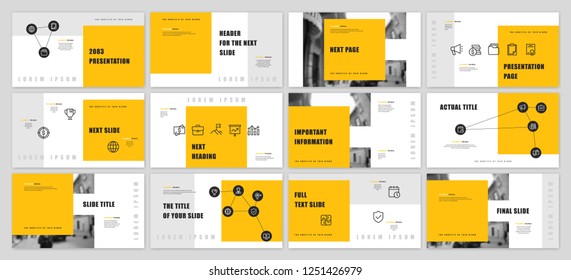 Template for business presentations. Yellow and Black elements on a white background. Presentation slide, flyer leaflet, brochure cover, report, marketing and banner