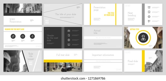 Template for business presentations. Yellow and Black elements on a white background. Presentation slide, flyer leaflet, brochure cover, report, marketing and banner