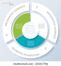 Template for business project or presentation with circle and three segments. Vector illustration can be used for web design, workflow or graphic layout, diagram, education