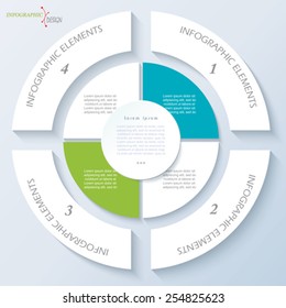 Template For Business Project Or Presentation With Circle And Four Segments. Vector Illustration Can Be Used For Web Design, Workflow Or Graphic Layout, Diagram, Education