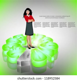 Template of businesswoman with 3d numbers. Vector illustration.