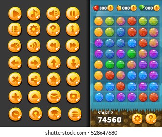 template of buttons for casual games, mobile UI kit 