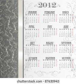 Template for calendar 2012 with flowers