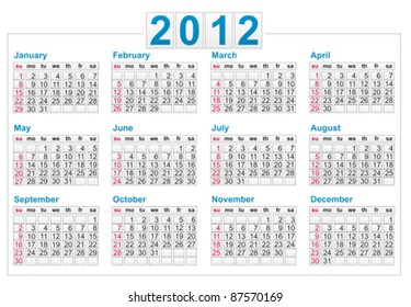 Template of a calendar 2012 year