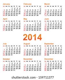 Template of a calendar 2014 year