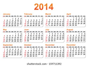 Template of a calendar 2014 year