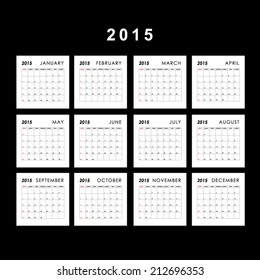 Template of calendar for 2015 