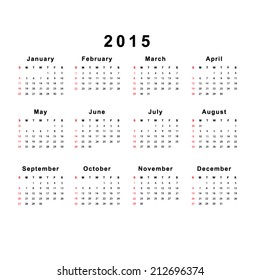 Template of calendar for 2015 