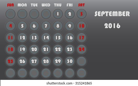 Template of calendar for 2016
