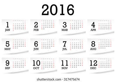 Template of calendar for 2016