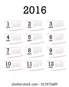Template of calendar for 2016