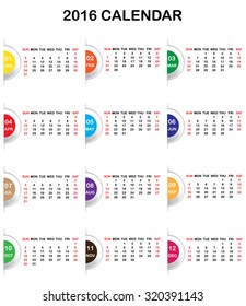 Template of calendar for 2016