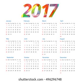 Template of calendar 2017 year  modern colorful background