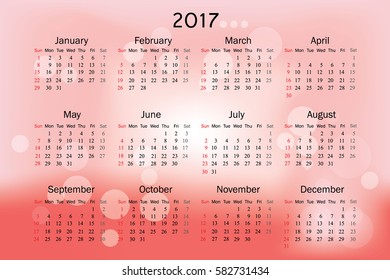 Template of calendar "2017" year with modern colorful background. Vector illustration.