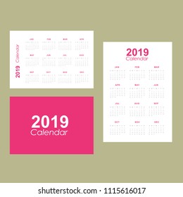 Template of calendar for 2019
