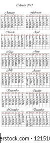 Template for the calendar for 2019. calendar for office and print. Vector illustration