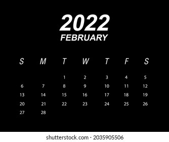 Template of calendar 2022 February
