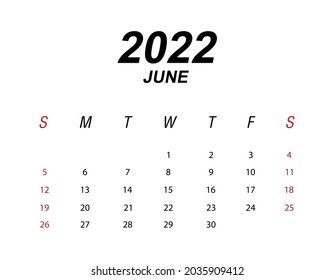 Template of calendar 2022 June
