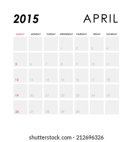 Template of calendar for April 2015 