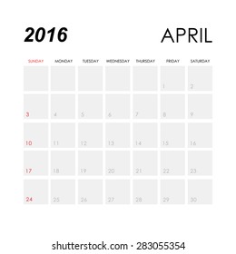 Template of calendar for April 2016
