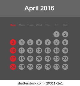 Template of calendar for April 2016
