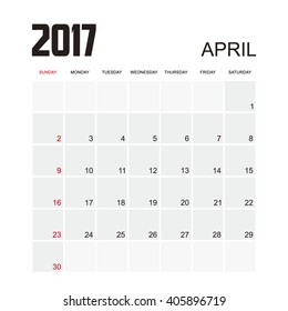 Template of calendar for APRIL 2017.