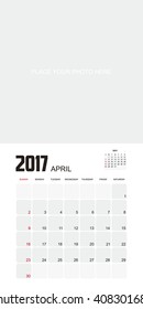 Template of calendar for APRIL 2017.