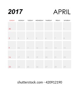 Template of calendar for April 2017
