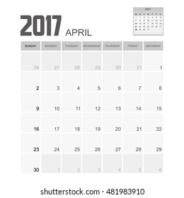 Template of calendar for APRIL 2017.