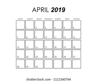 Template of calendar for April 2019
