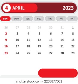 Template Calendar April 2023 Vector Design