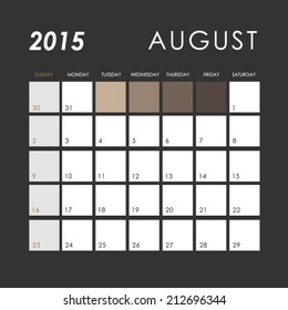 Template of calendar for August 2015 