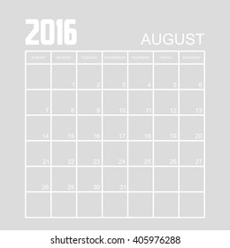 Template of calendar for AUGUST 2016.