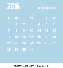 Template of calendar for AUGUST 2016.