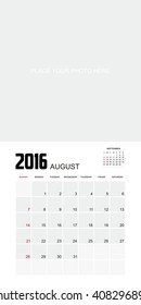 Template of calendar for AUGUST 2016.