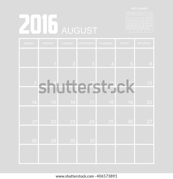 Template Calendar August 16 Stock Vector Royalty Free