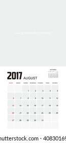 Template of calendar for AUGUST 2017.