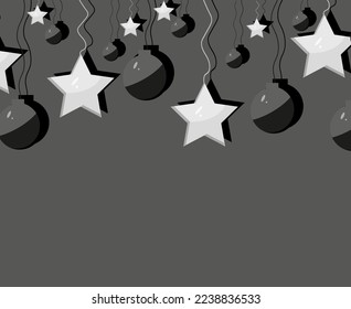 Template calendar cover for 2023 new year with copy spac. Black style christmas background with xmas star and ball on the ribbon. Cut out paper new year backdrop.